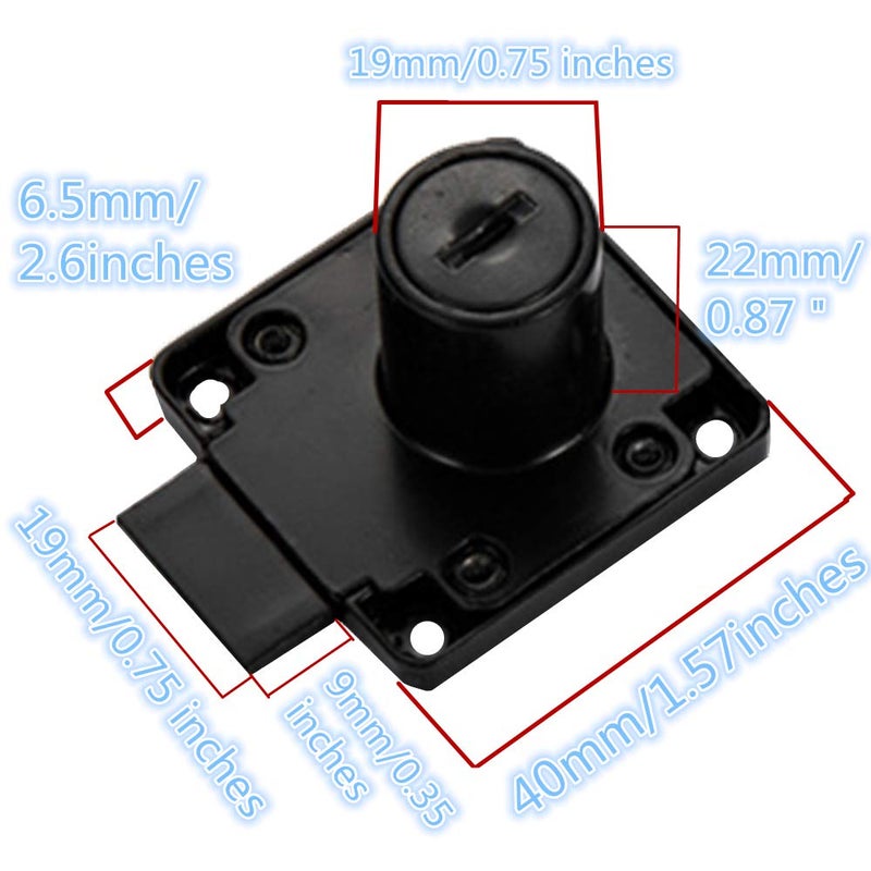 Baoxr Boolian Drawer Lock + Door Puncher Set Desk Letter Door Lock Model CT-138-22 (Opening Diameter 0.75 inch / 19MM) Suitable for Door Panel Thickness of 17 mm-22 mm. 1 Set [Black] - Image 4